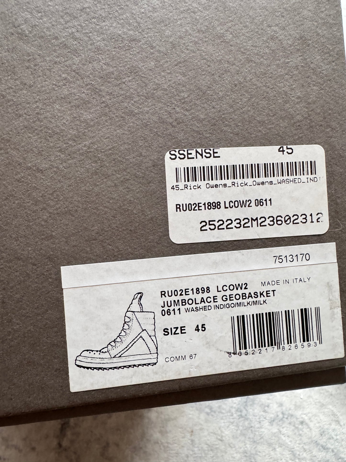 Rick Owens Geobasket Jumbolaces Grey
